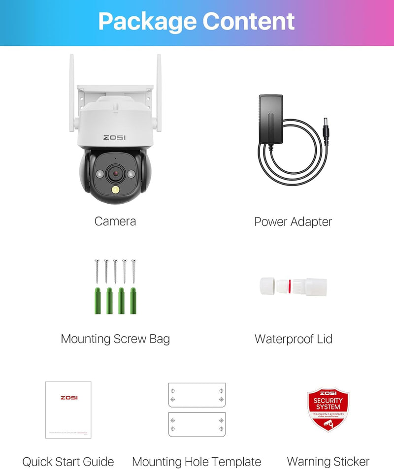 ZOSI 4MP WLAN Überwachungskamera Aussen, Pan/Tilt WiFi Dome Kamera mit Plug-in Strom, 360°/140° Schw