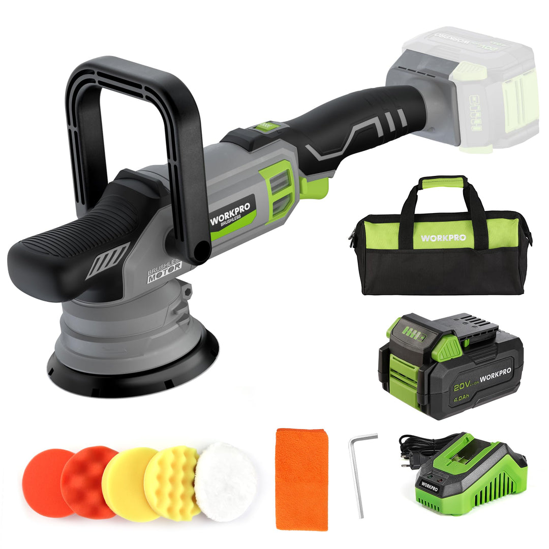 WORKPRO 20V Akku Poliermaschine, Auto Poliermaschine Polierer Kabellos mit 7 Geschwindigkeiten (2000