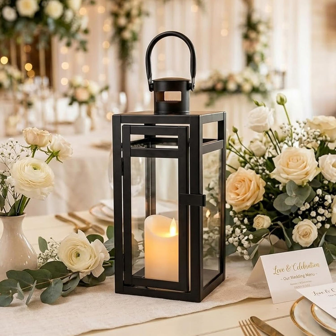 TRIROCKS Dekorative Edelstahl Laterne 30 cm Hoch Metall Kerzenhalter Mit Klaren Glasscheiben Für Hei