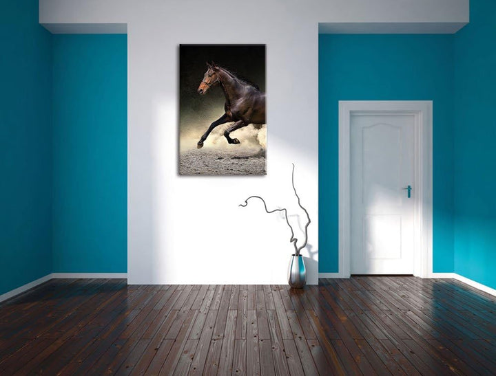 Dark Schwarzer Hengst, Format: 100x70 auf Leinwand, XXL riesige Bilder fertig gerahmt mit Keilrahmen