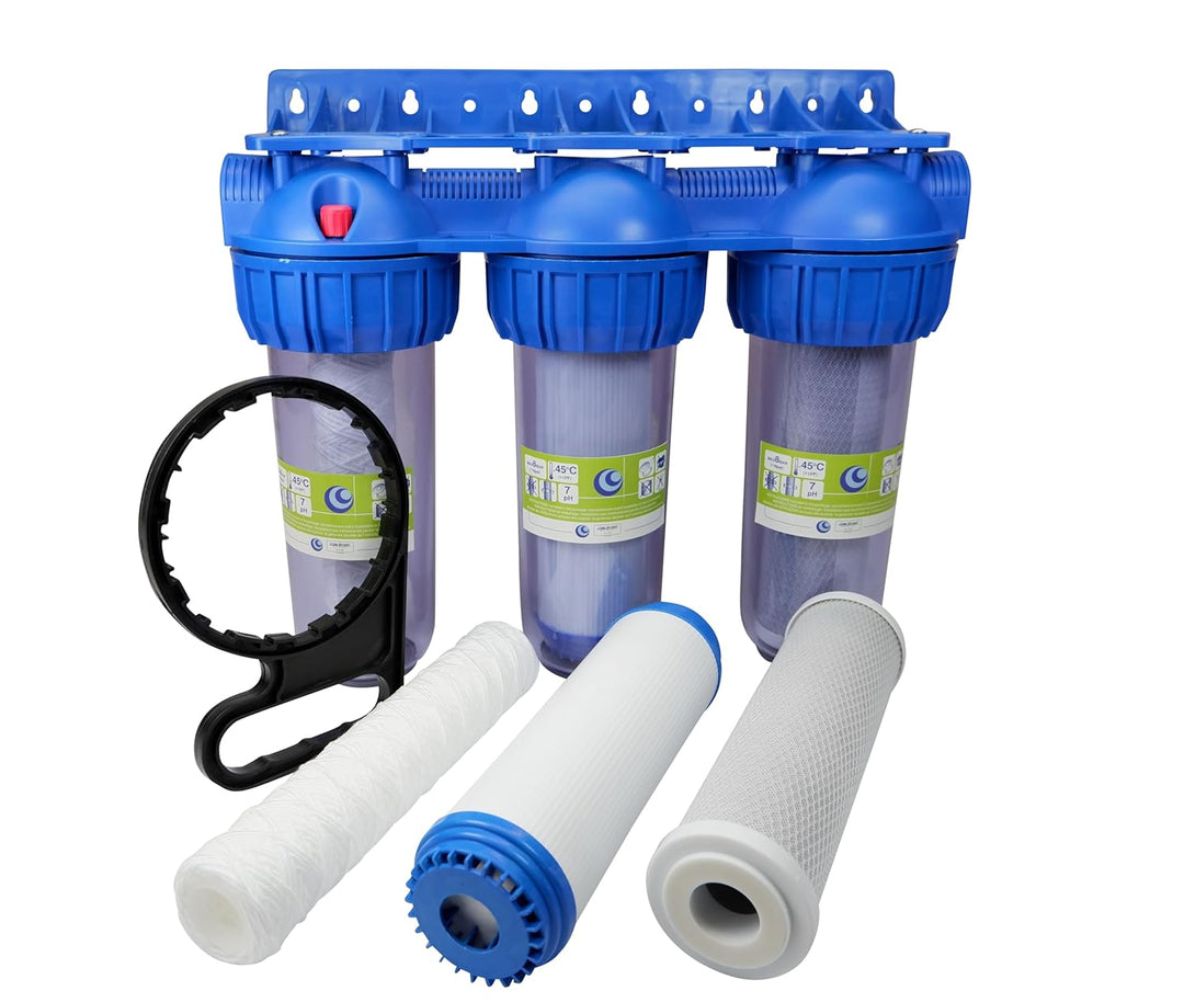 3-Stufen tropfdichtes Vorfilter System Wasserfilter 3/4 Zoll IG für Wasserversorgung Haus/Gartenpump