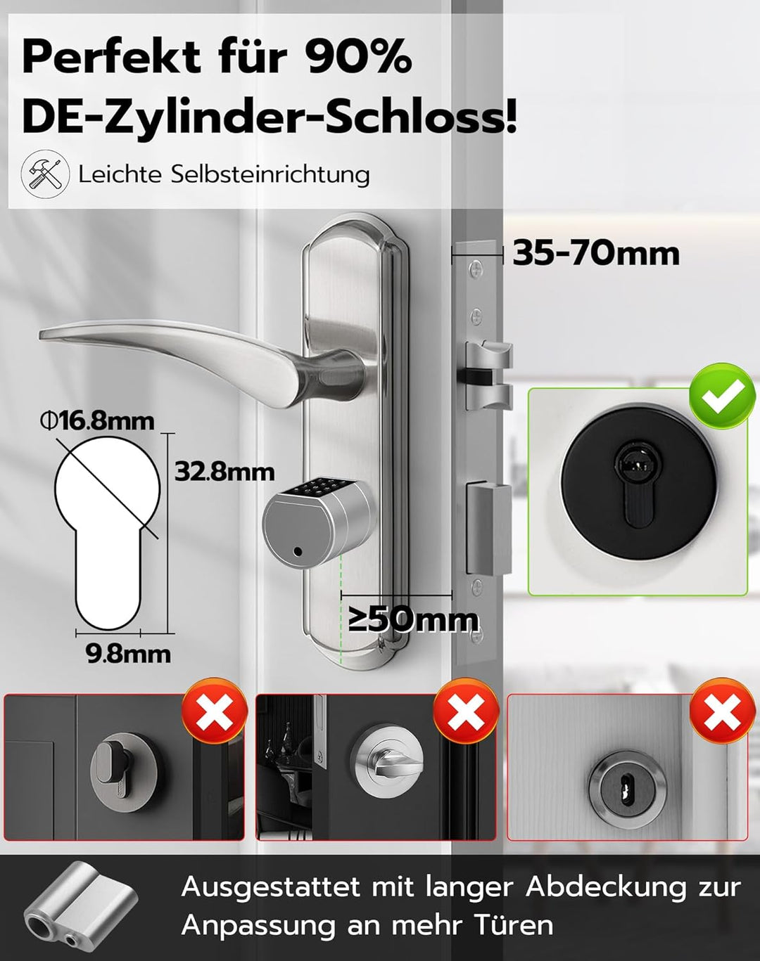 Eseesmart Türschloss Fingerabdruck, Fingerabdruck Schloss mit Zahlencode RFID Schlüssel APP, Elektri