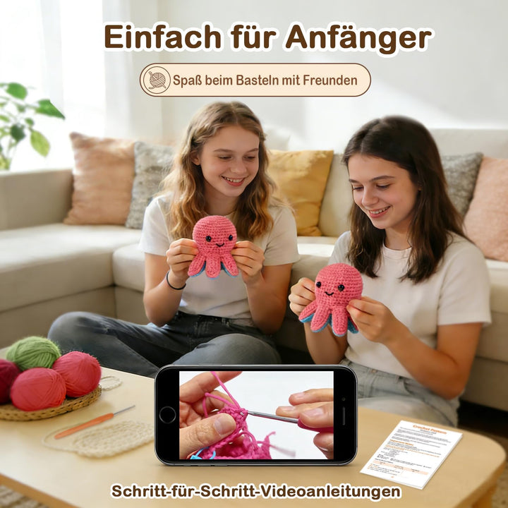 Häkelkit für Anfänger, Häkeltier-Kit mit Schritt-für-Schritt-Video-Tutorials, Easy Garn und 20% Extr