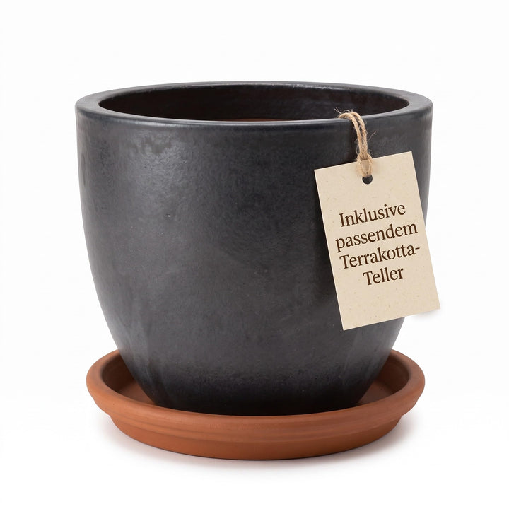 Teramico Blumentopf mit Untersetzer Keramik Pflanztopf Set (Anthrazit/TC) Anthrazit / Tc, Anthrazit