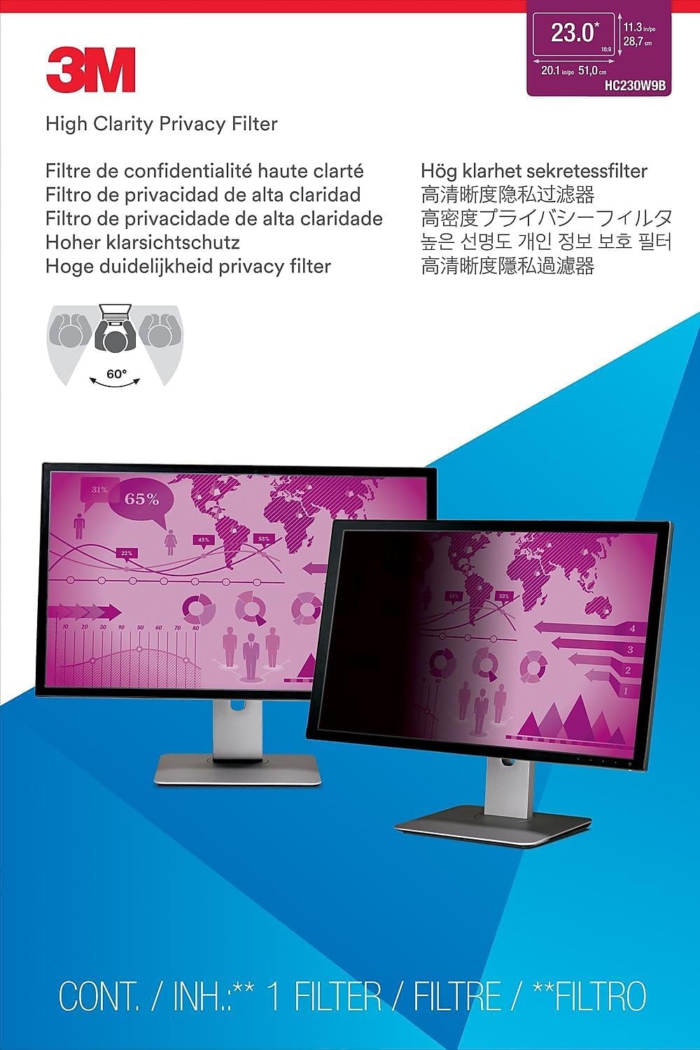 3M Blickschutzfilter HC230W9B HI Clarity Desktop 23,0" 16:9 23" Widescreen Monitor, 23" Widescreen M