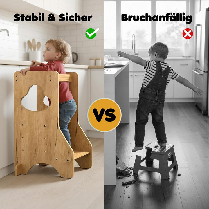 COSYLAND Lernturm ab 1 Jahr - Learning Tower - Höhenverstellbar Montessori Lernturm mit Kippschutz,