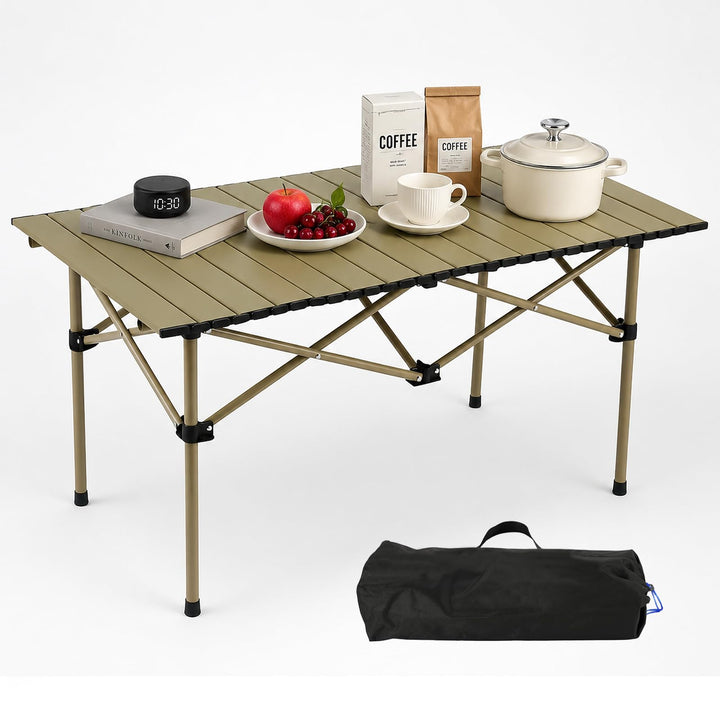 Campingtisch faltbar Klapptisch, Aufrollbare Tischplatte, Camping Falttisch Tragbar Kohlenstoffstahl