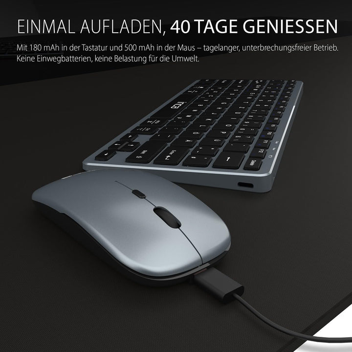 Bluetooth Tastatur Maus Set inca IBK-572BT – Kabellos, Wiederaufladbar, 2,4GHz & Bluetooth 5.0 – Kom