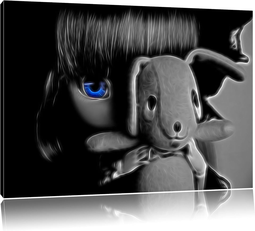Dark anmutige Rotkäppchen-Pullip mit Hundekuscheltier schwarz/weiss Deluxe Format: 100x70 cm auf Lei