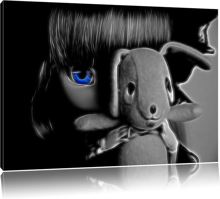Dark anmutige Rotkäppchen-Pullip mit Hundekuscheltier schwarz/weiss Deluxe Format: 100x70 cm auf Lei
