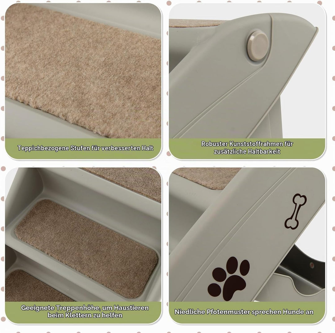 SOARS Haustiertreppe faltbar, 4-stufige Hundetreppe Katzentreppe mit Filz Matte, Tiertreppe für Katz