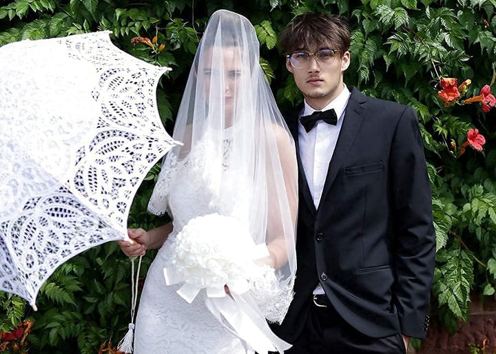 VON LILIENFELD Hochzeitsschirm Brautschirm Vivienne Spitze Deko Sonnenschirm weiss, weiss
