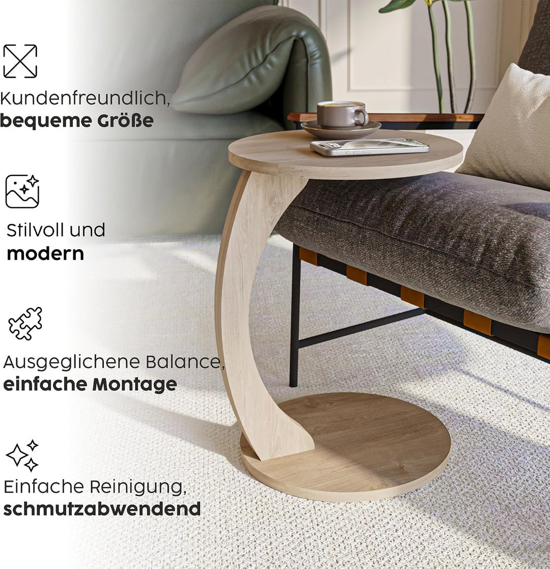 sugodesign Couchtisch mit Rollen, Kleiner Beistelltisch C Form, Beistelltisch Couch, stylischer Sofa