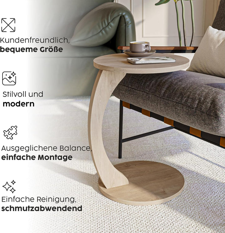 sugodesign Couchtisch mit Rollen, Kleiner Beistelltisch C Form, Beistelltisch Couch, stylischer Sofa
