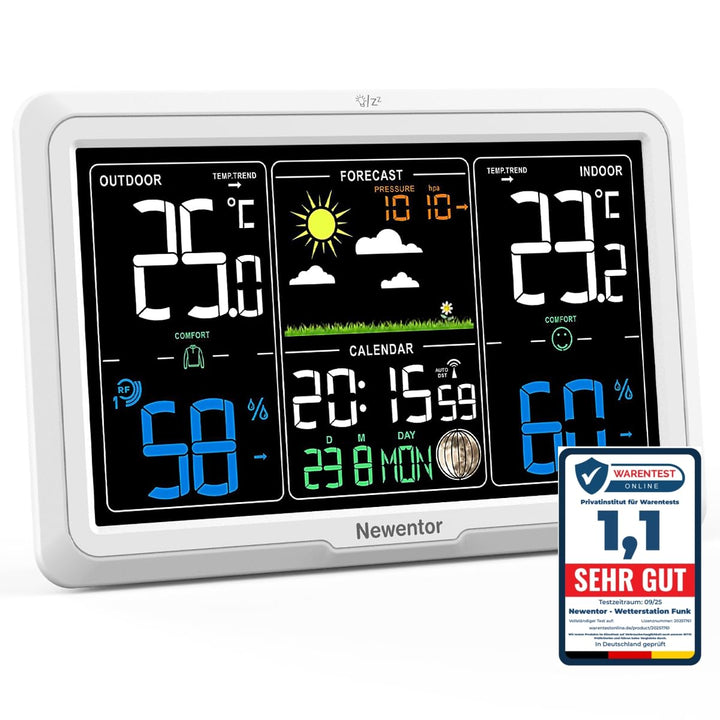Newentor Wetterstation Funk mit Aussensensor - Lebenslange Aussensensor-Garantee - Lebendiges VA-Dis