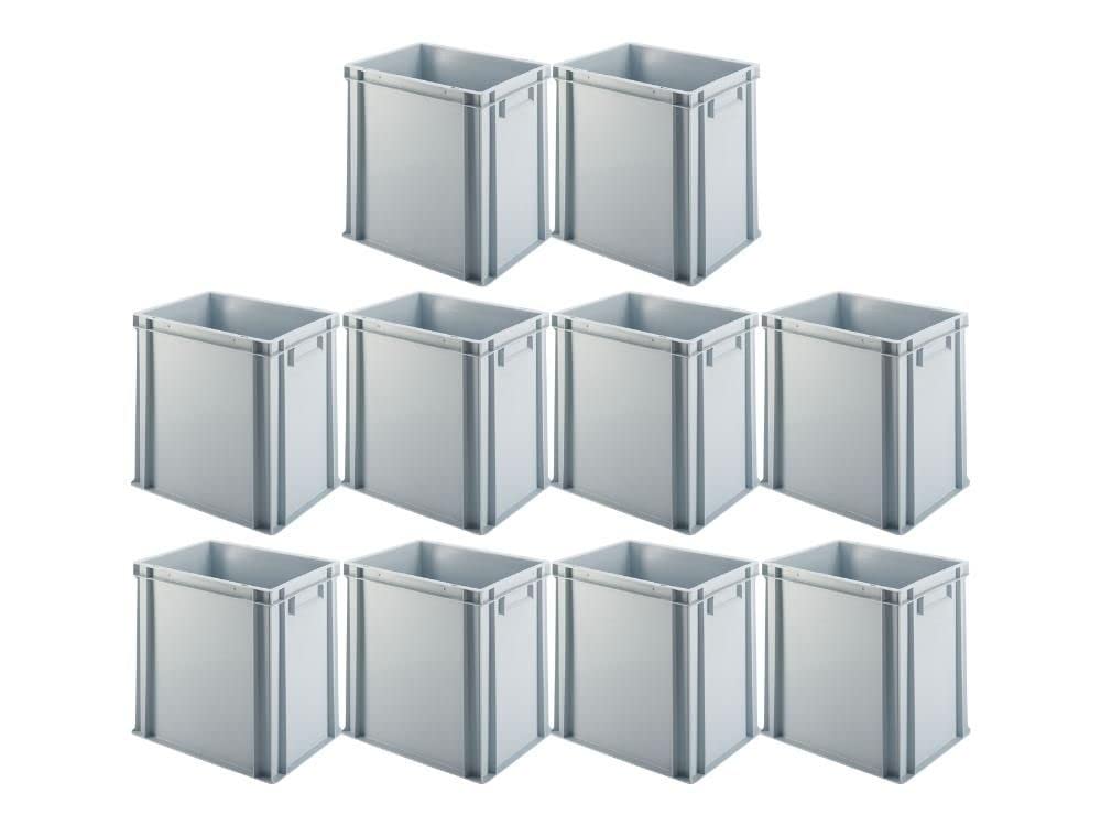 SparSet 10x Eurobehälter mit geschlossenem Griff | HxBxT 40x30x40cm | 37 Liter | Grau | Eurobox, Tra