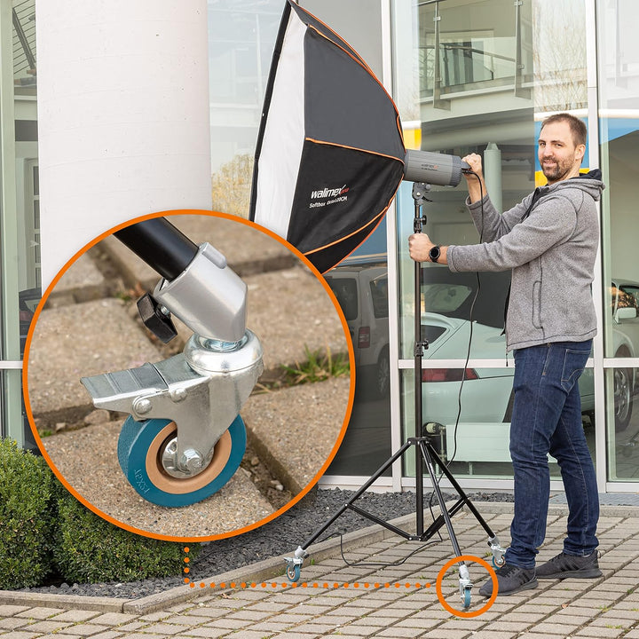 Walimex pro 3er Set Stativrollen für Lichtstative I für extra schweres Gewicht, belastbar bis 30kg I