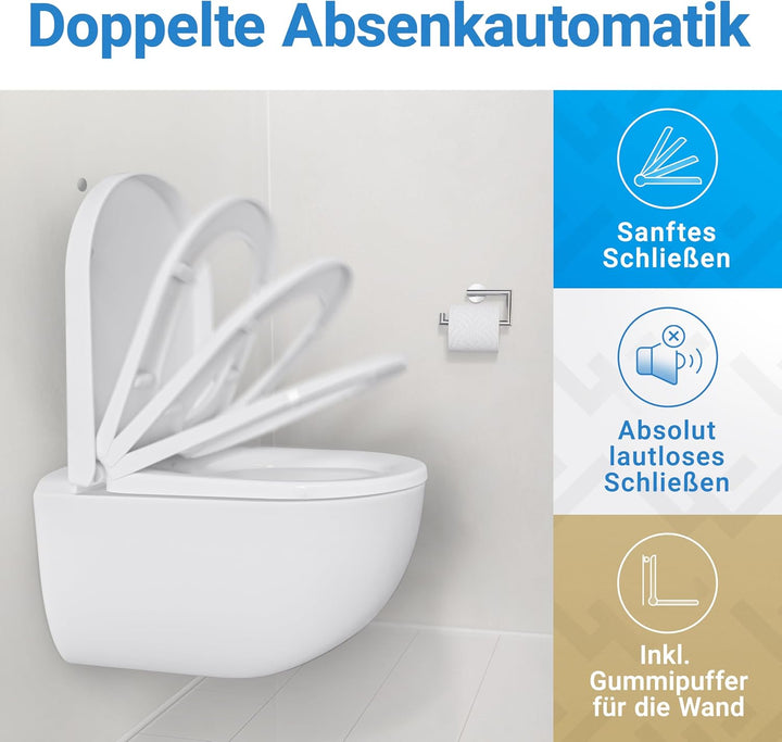 LOBENSWERK WC Sitz D Form [LANG] einfache Montage | Toilettendeckel mit Absenkautomatik | WC-Sitz D-