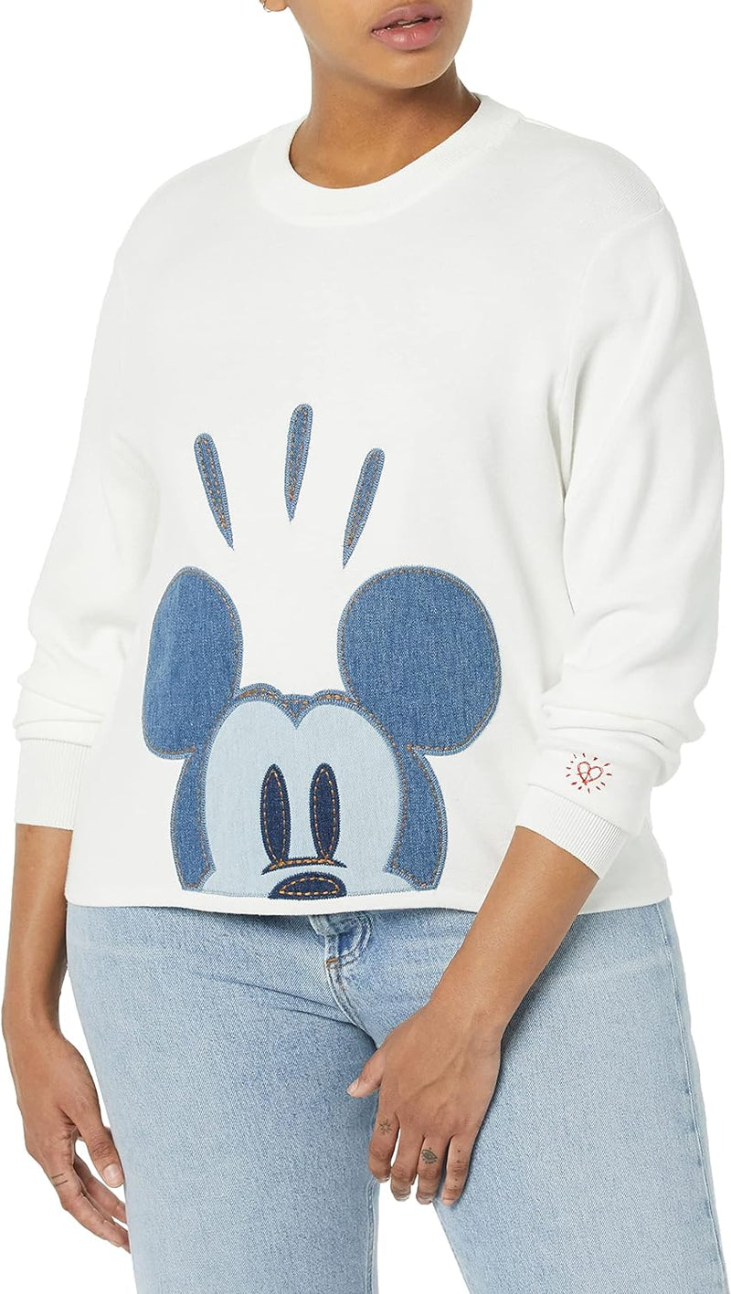 Desigual Damen JERS_Mickey Patch Pullover XS Weiss, XS Weiss