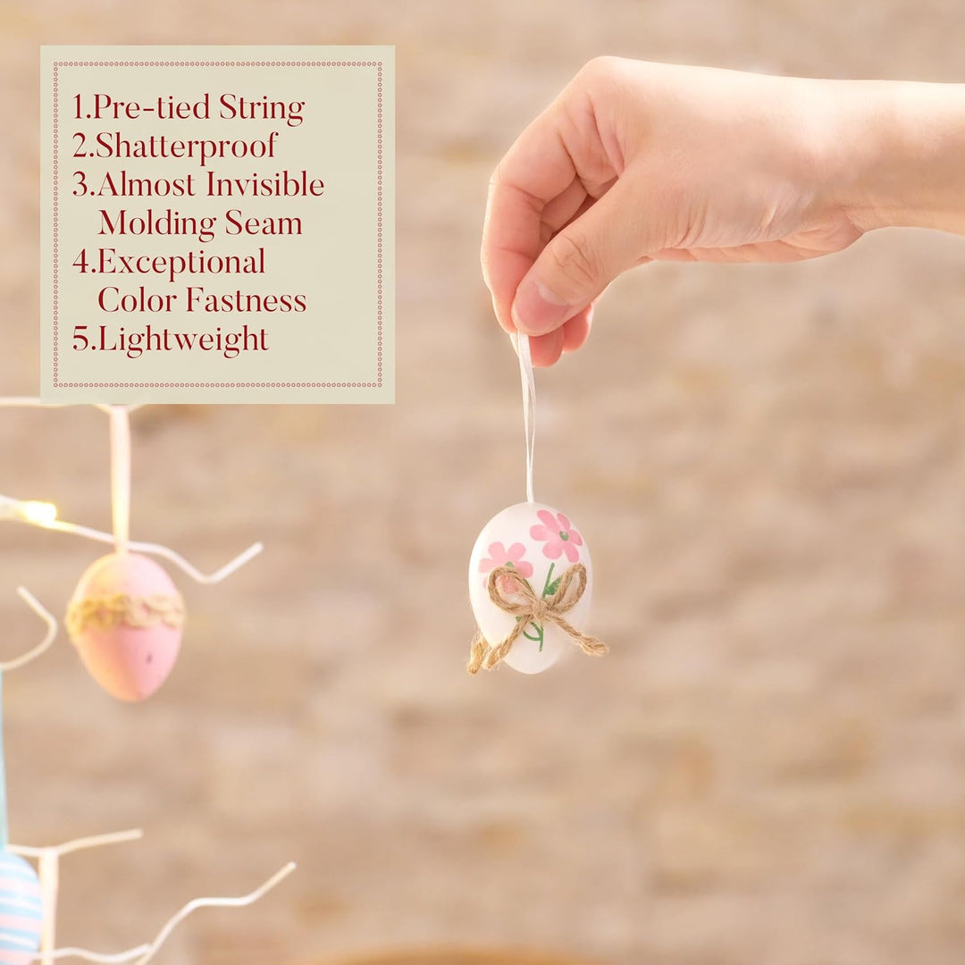 Valery Madelyn 12er Ostereier zum Aufhängen für Osterdeko,6cm Bunte Plastikeier für Ostern Deko,Rosa