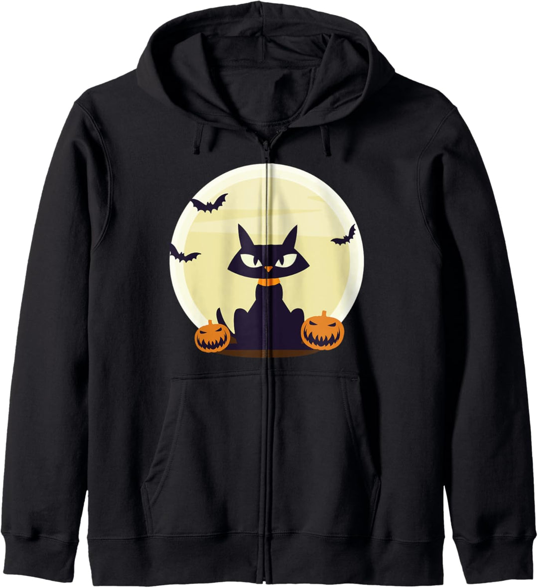 Schwarze Katze Fledermäuse & Kürbisse | Süsses Halloween Kapuzenjacke