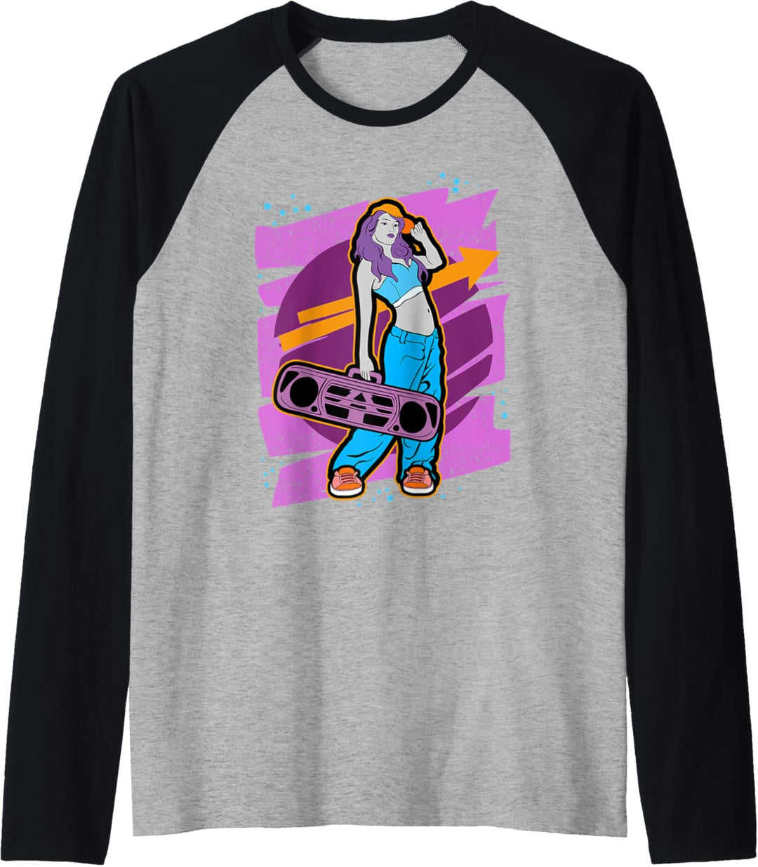 Graffiti Mädchen mit Boombox Hip Hop Raglan