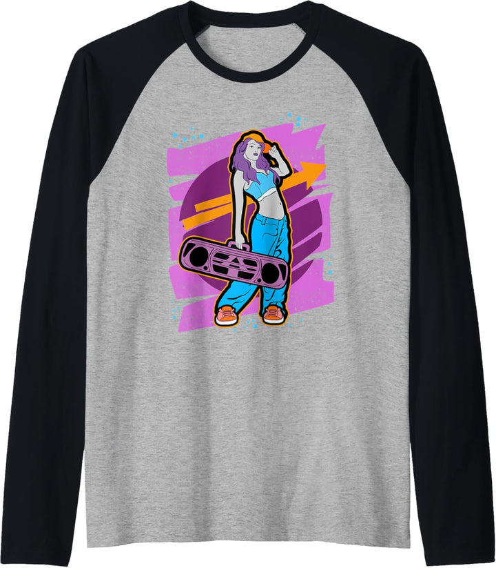 Graffiti Mädchen mit Boombox Hip Hop Raglan
