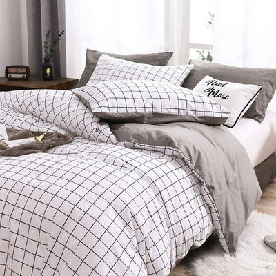 OLDBIAO Bettwäsche-Set 2tlg Kariert Bettbezug 135x200cm mit Kissenbezug 80x80cm Schwarz Weiss Karo S