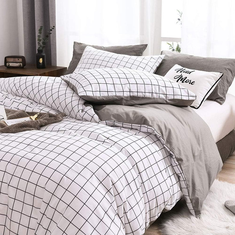 OLDBIAO Bettwäsche-Set 2tlg Kariert Bettbezug 135x200cm mit Kissenbezug 80x80cm Schwarz Weiss Karo S