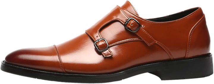 ANUFER Männer Smart Monk Brogues Formale Abendschuhe Aus Echtem Leder mit Holzabsatz 37 EU Braun Kun