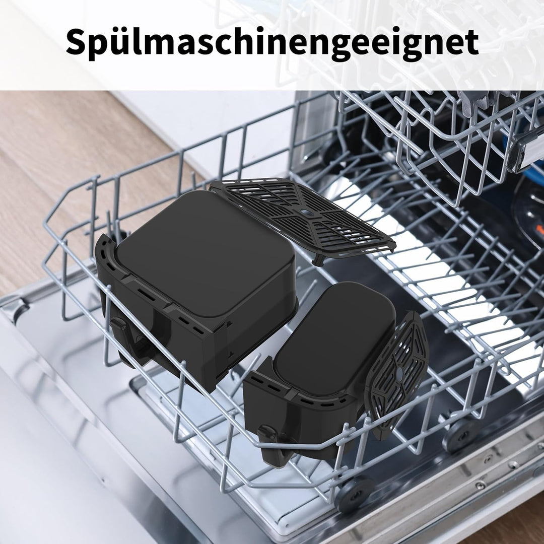 aeco DUO Doppelkammer AirFryer 9 Liter (3l & 6l, Sync-Funktion, Heissluftfritteuse mit digitalem Tou