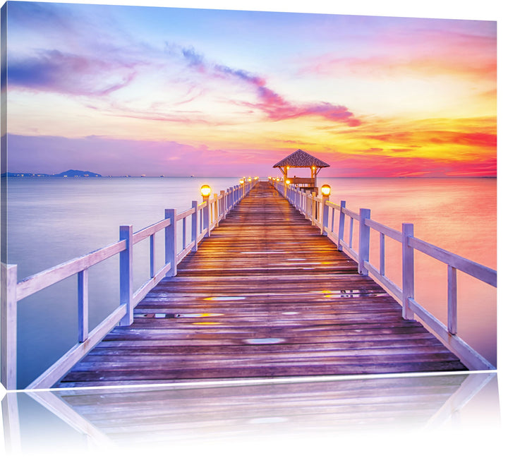 Pixxprint Steg ins Meer bei Sonnenuntergang als Leinwandbild/Grösse: 100x70 cm/Wandbild/Kunstdruck/f