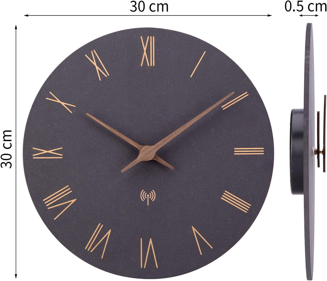 Funkuhr Wand MDF Holz Wanduhr Ohne TickgeräUsche Lautlos 30cm Quarz Batterie Gross Wanduhren Einfach