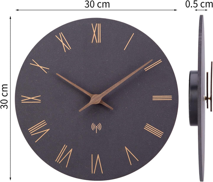 Funkuhr Wand MDF Holz Wanduhr Ohne TickgeräUsche Lautlos 30cm Quarz Batterie Gross Wanduhren Einfach
