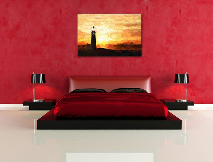 Pixxprint Leuchtturm im Sonnenuntergang als Leinwandbild/Grösse: 100x70 cm/Wandbild/Kunstdruck/ferti