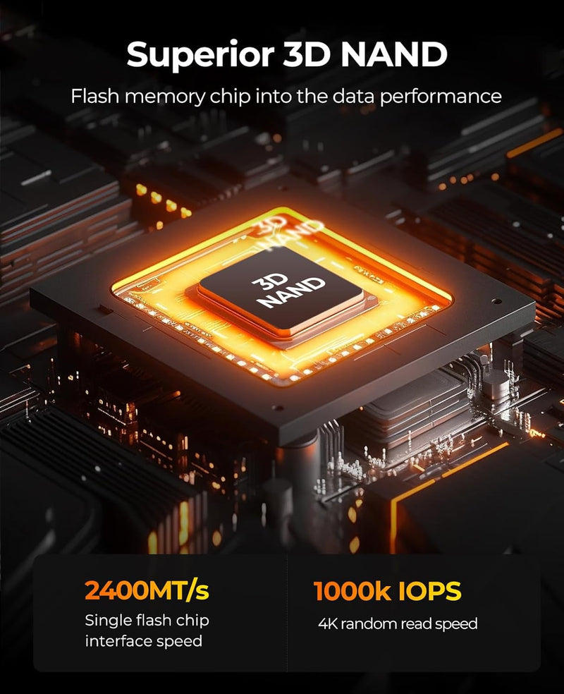 ORICO M2 SSD 2TB, NVMe SSD M.2 mit Kühlkörper, PCIe 4.0 x 4, bis zu 7000MB/s, SLC Cache 3D NAND, M.2