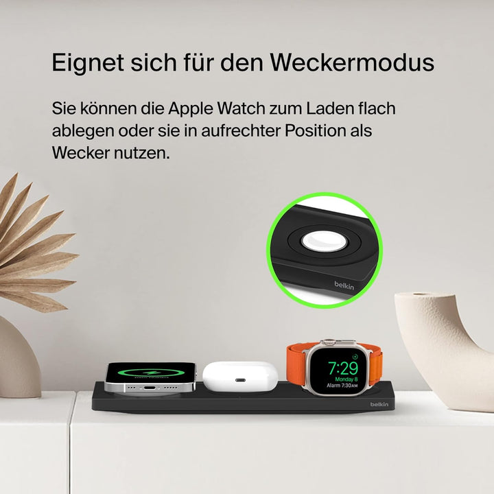 Belkin MagSafe drahtloses 3-in-1-Ladegerät, MFi-zertifiziertes Ladepad, MagSafe Ladestation für die