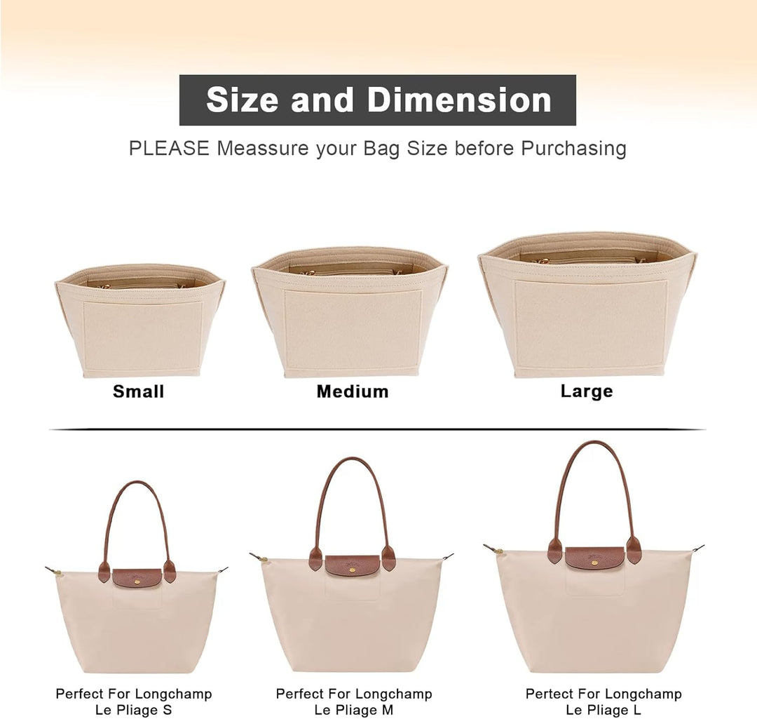 LOUKAYCCI Filz-Organizer-Handtascheneinsatz für Longchamp Le Pliage S, Grösse S, Beige Small Beige,