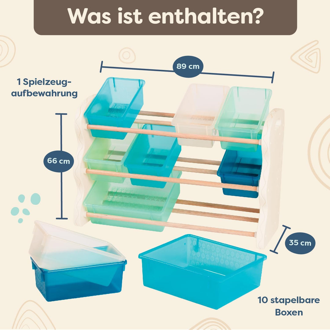 B. spaces – Kinderregal mit Aufbewahrungsboxen Spielzeugaufbewahrung Kinderzimmer aus Holz mit 10 Au