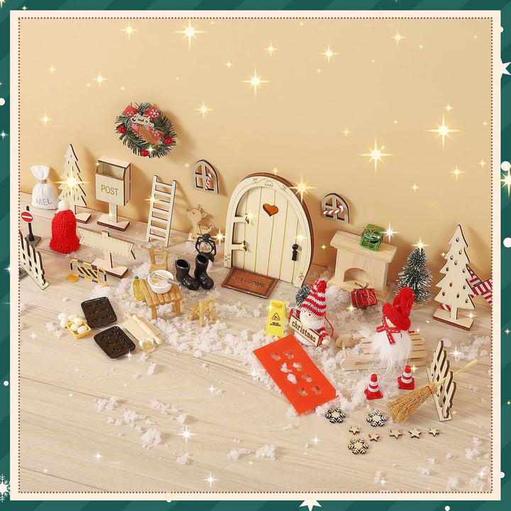 Fulasofia Wichteltür Set 64 PCS, Wichtel Zubehör Weihnachten, Wichtel Baustelle Set, Weihnachtswicht