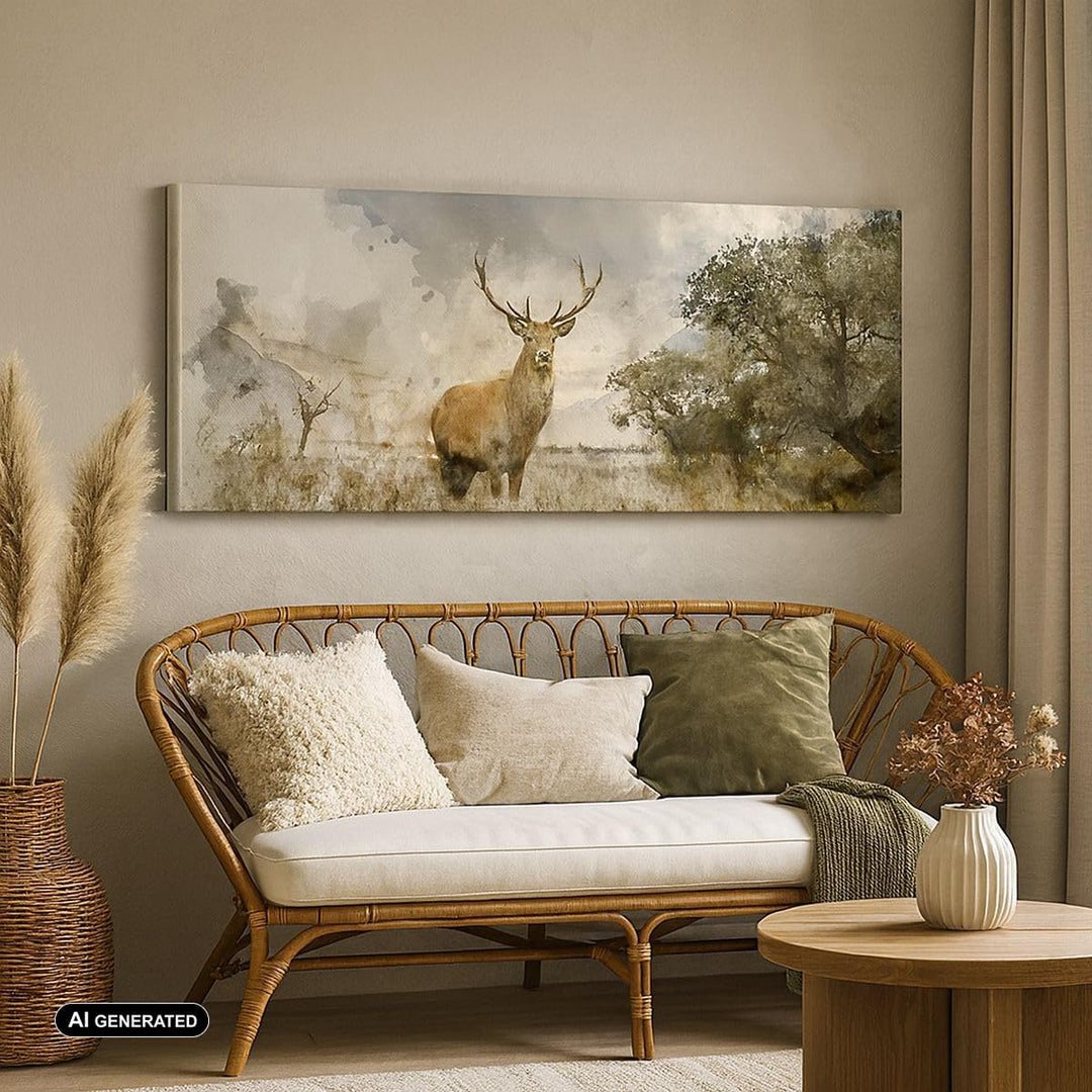 Panorama Bilder auf Leinwand 100x40cm Leinwandbild mit Rahmen rotwild natur Gross Wanddeko Bild Schl