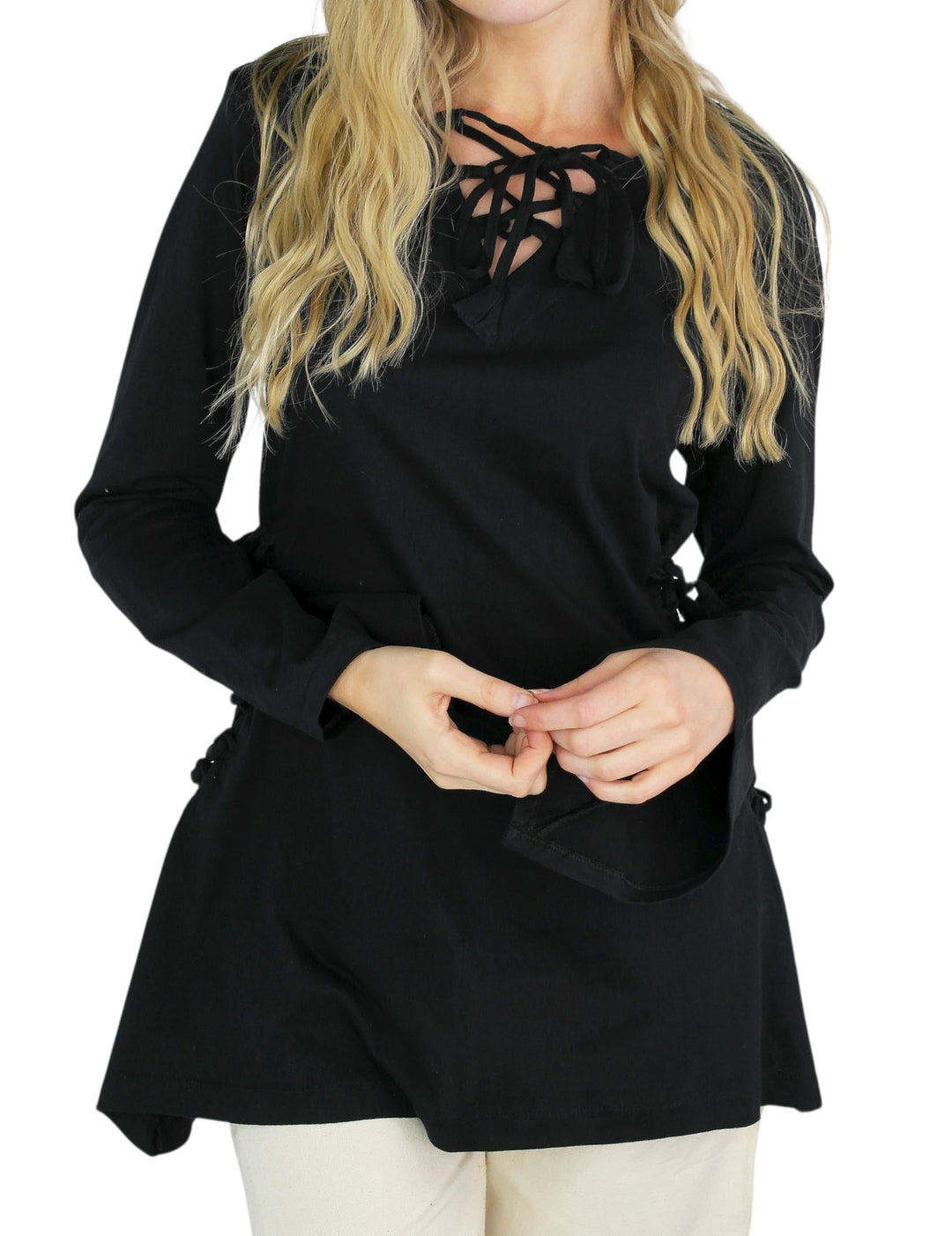 Leonardo Carbone® Damen Bluse Geschnürtes Oberteil Lea Mit Kapuze | Lange Kapuze | Asymmetrischer Sc