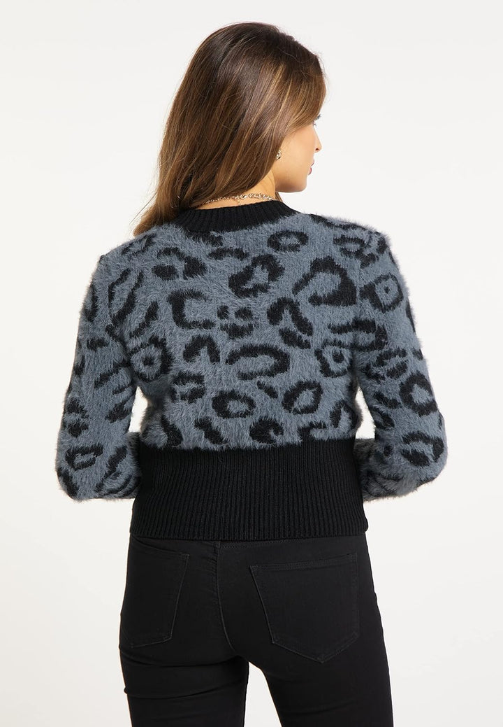 faina Damen Sweater XL-XXL Grau Schwarz, XL-XXL Grau Schwarz