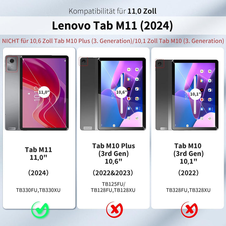 EasyAcc Tastatur Hülle Kompatibel mit Lenovo Tab M11 TB330 2024 mit Schutzfolie, [QWERTZ Deutsches],