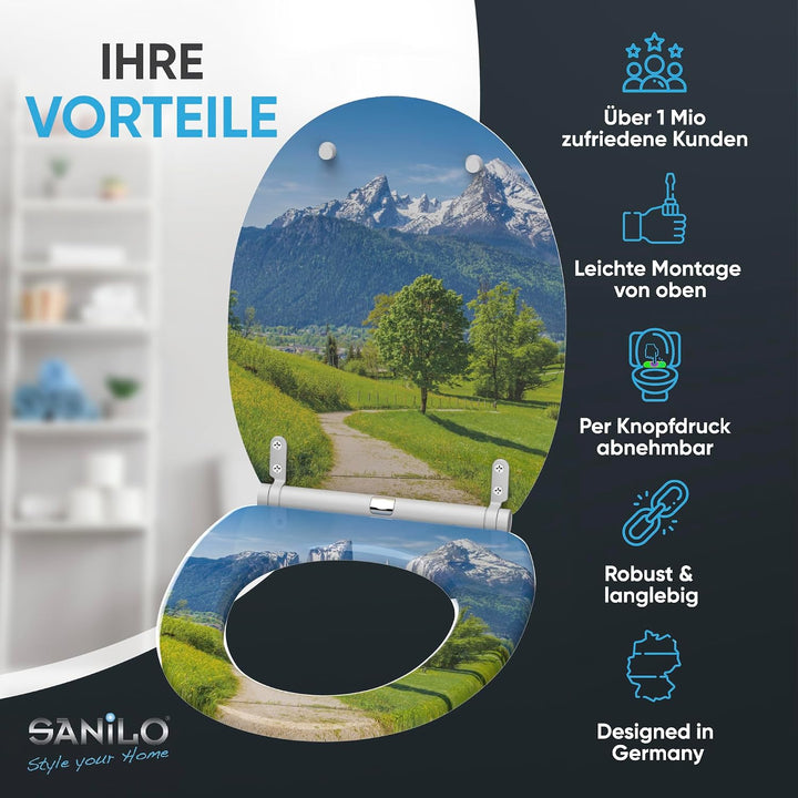 Sanilo WC Sitz mit Absenkautomatik & Schnellverschluss, Toilettendeckel per Knopfdruck abnehmbar, ei