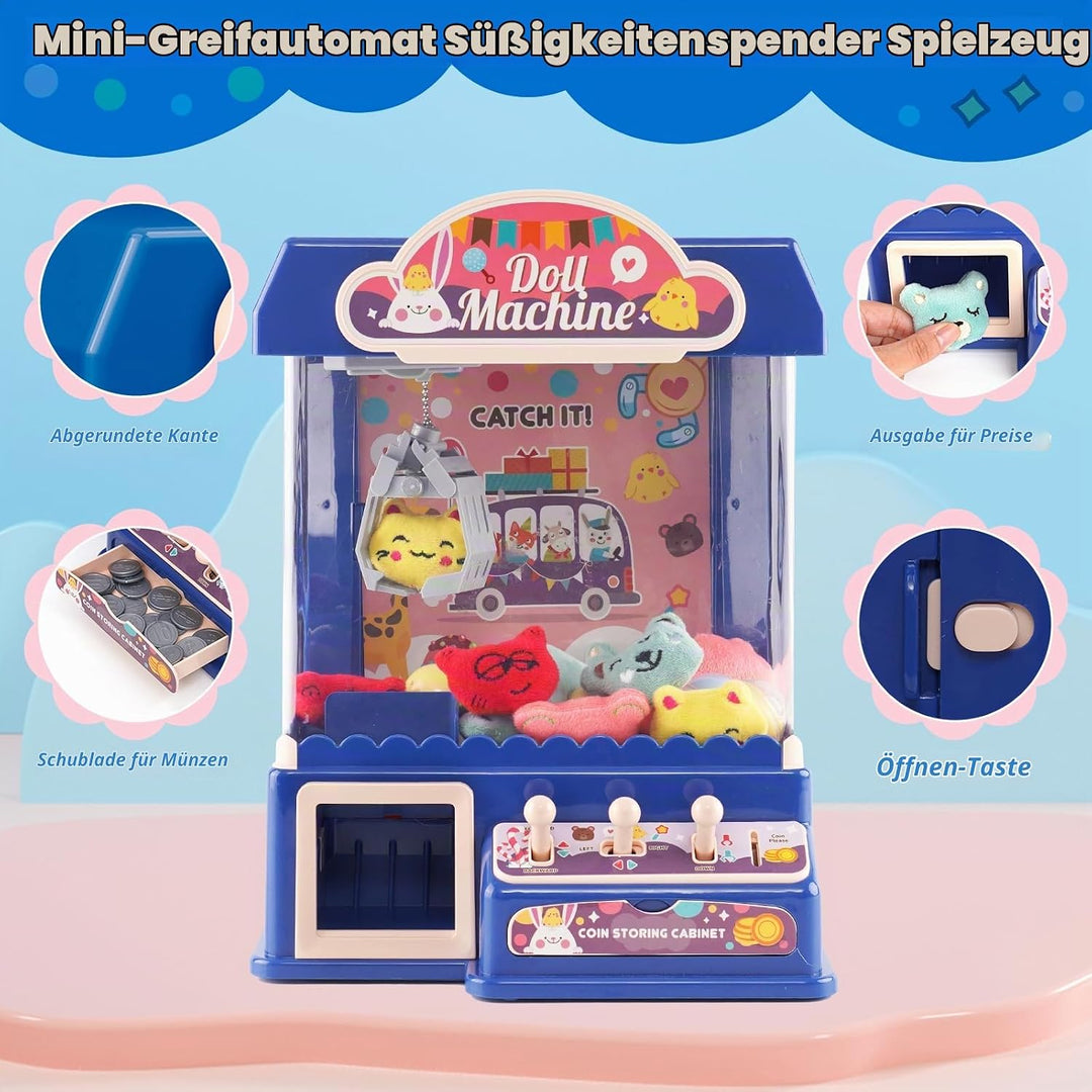 Mini Greifmaschine Candy Doll Gachapon Grabber Süssigkeiten Greifautomat mit Münzschiebe und Greifar
