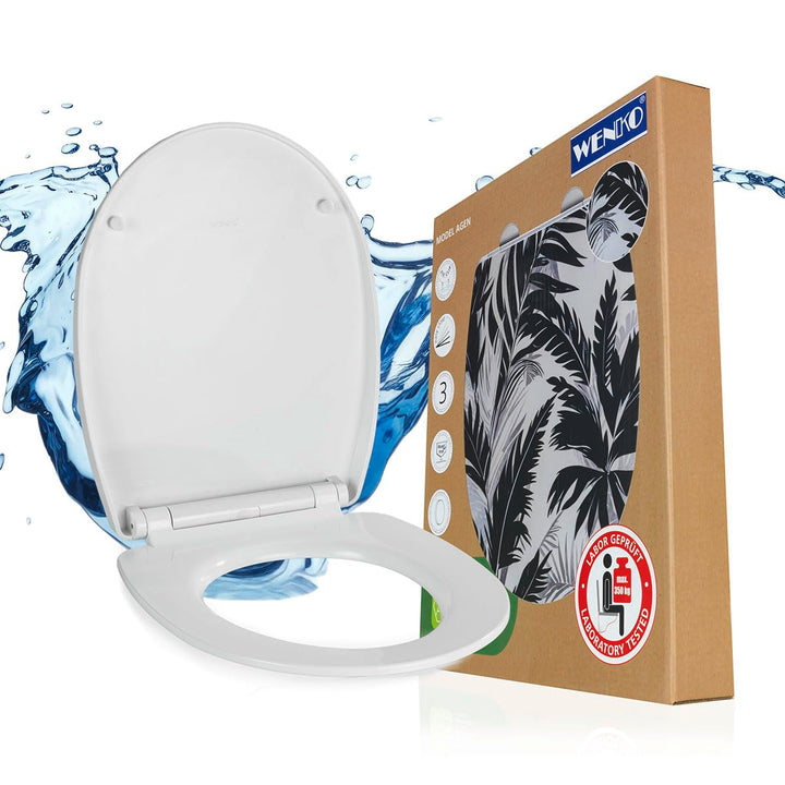 WENKO WC Sitz Mod. Agen, Toilettendeckel mit Absenkautomatik, Relief-Druck und Blätter-Motiv, hohe B