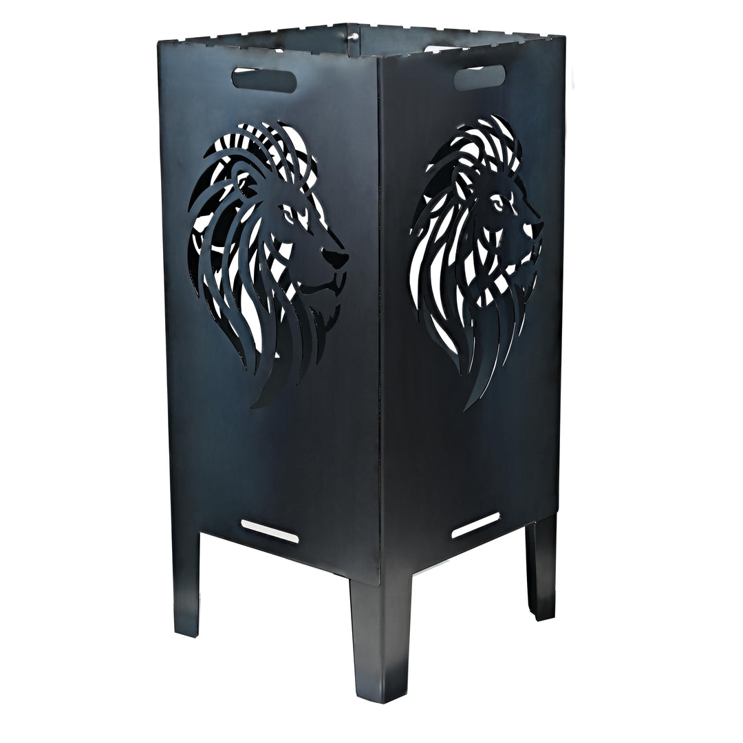 Feuertonne Hirsch & Löwe - Massive Feuerkorb Feuerschale aus Stahl Outdoor Firepit mit Motiv Stabil,
