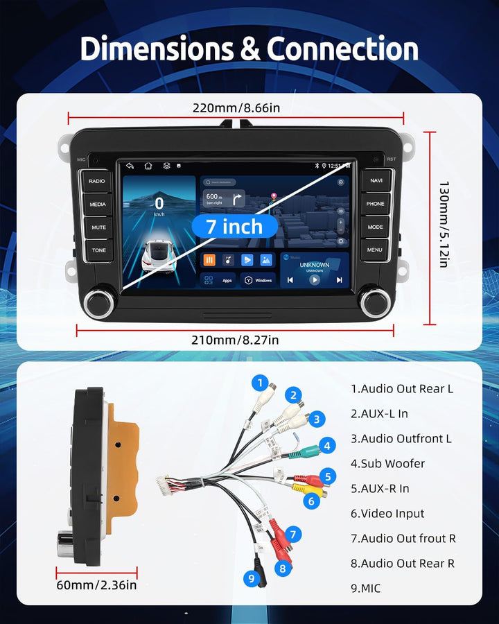 ESSGOO Android15 4+64G Wireless CarPlay Androidd Auto Autoradio Für VW Golf MK5 MK6 Polo Caddy Passa