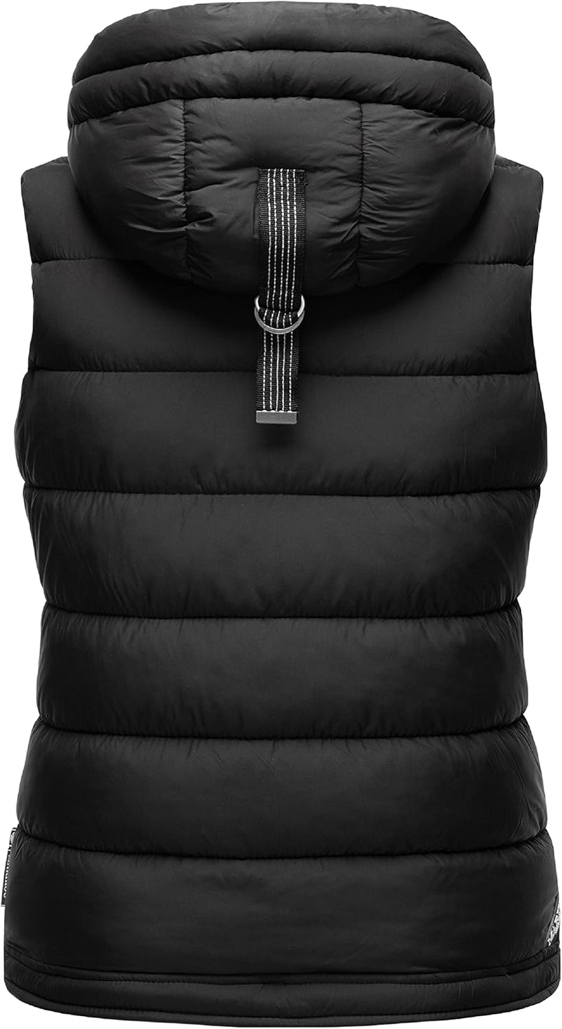 MARIKOO Damen leichte Übergangsweste Steppweste mit Kapuze Taisaa XS-3XL, XS Schwarz